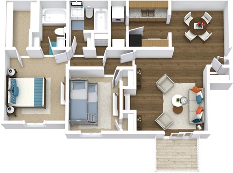 Floor plan for 2 beds, 2 baths, 1019 sqft
